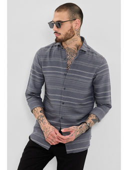 Snitch - Grey Stripes Slim Fit Shirt