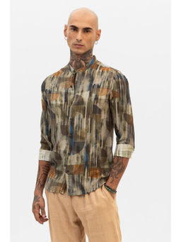 Snitch - Olive Slim Fit Abstract Shirt