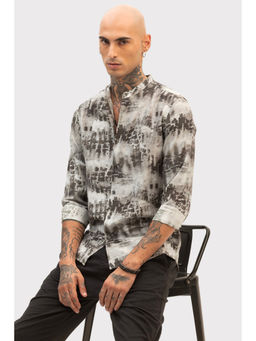 Snitch - Dark Brown Slim Fit Abstract Shirt