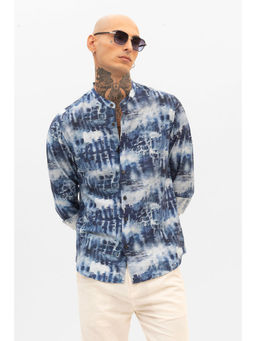 Snitch - Dark Blue Slim Fit Abstract Shirt