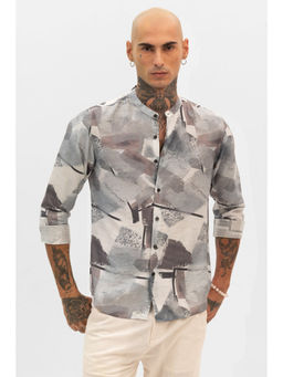Snitch - Light Grey Printed Mandarin Shirt