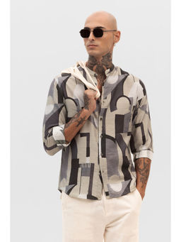 Snitch - Beige Abstract Mandarin Shirt