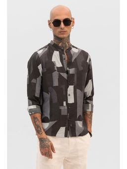 Snitch - Black Abstract Mandarin Shirt