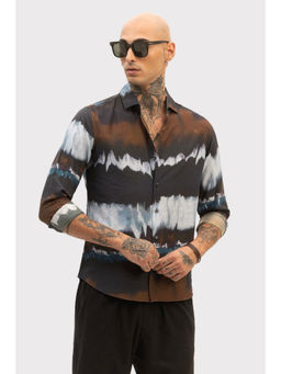 Snitch - Brown Slim Fit Abstract Shirt