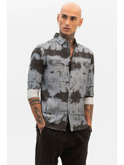 Snitch - Light Grey Abstract Slim Fit Shirt