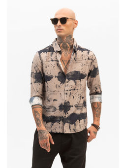 Snitch - Beige Abstract Slim Fit Shirt