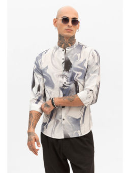 Snitch - Off White Abstract Slim Fit Shirt