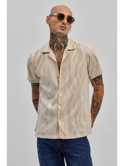 Snitch - Beige Self Design Boxy Fit Shirt