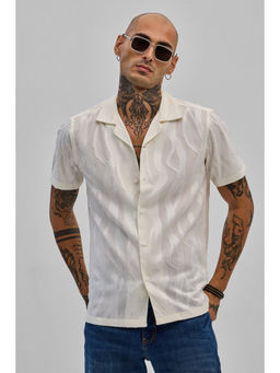 Snitch - Cream Self Design Boxy Fit Shirt
