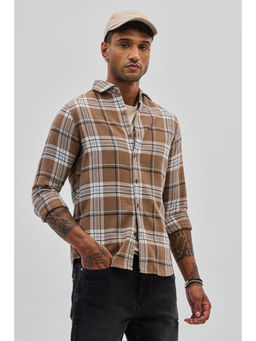 Snitch - Tan Brown Checks Slim Fit Shirt