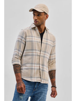 Snitch - Beige Checks Slim Fit Shirt