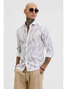 Snitch - Beige Printed Slim Fit Shirt