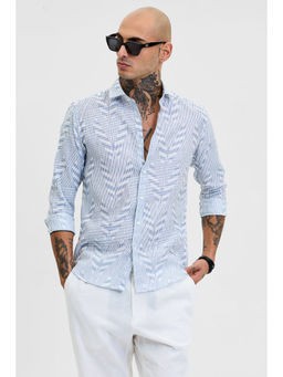 Snitch - Blue Geometric Slim Fit Shirt