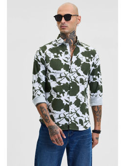 Snitch - Olive Printed Slim Fit Shirt