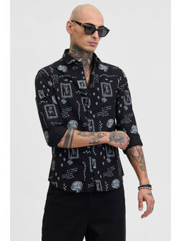 Snitch - Black Printed Slim Fit Shirt