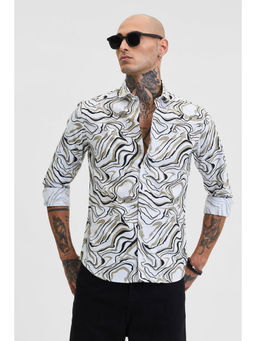 Snitch - Off White Abstract Slim Fit Shirt