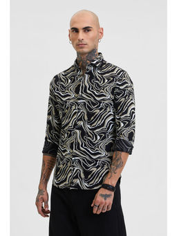 Snitch - Black Abstract Slim Fit Shirt