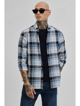 Snitch - Blue Checks Linen Blend Shirt