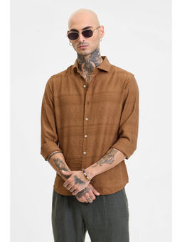 Snitch - Tan Self Design Slim Fit Shirt