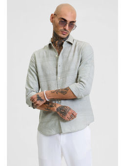 Snitch - Sage Green Self Design Slim Fit Shirt