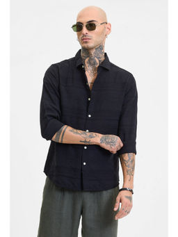 Snitch - Black Self Design Slim Fit Shirt