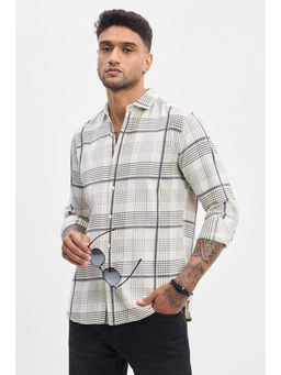 Snitch - Off White Checks Slim Fit Shirt