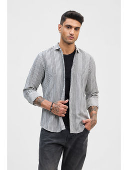Snitch - Grey Stripes Slim Fit Shirt