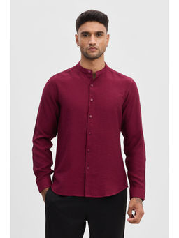 Snitch - Maroon Mandarin Slim Fit Shirt