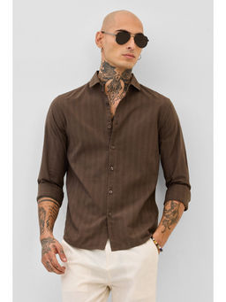 Snitch - Brown Slim Fit Stripes Shirt