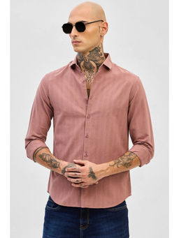 Snitch - Peach Slim Fit Stripes Shirt