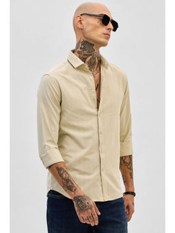 Snitch - Beige Slim Fit Stripes Shirt