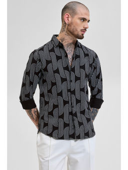 Snitch - Black Printed Slim Fit Shirt