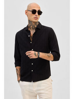 Snitch - Black Slim Fit Self Design Shirt