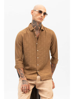 Snitch - Tan Self Design Slim Fit Shirt