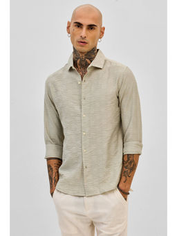 Snitch - Light Green Slim Fit Self Design Shirt