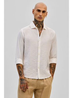Snitch - White Slim Fit Self Design Shirt