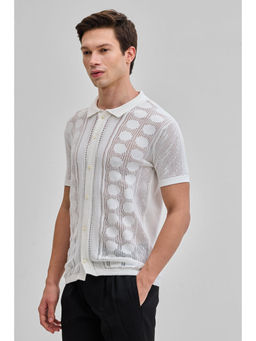 Snitch - White Self Design Knitted Shirt