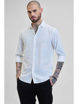 Snitch - White Textured Slim Fit Shirt
