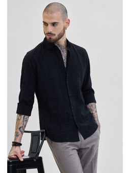 Snitch - Black Textured Slim Fit Shirt
