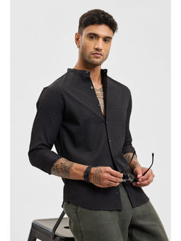 Snitch - Black Self Design Mandarin Shirt