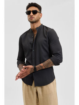 Snitch - Charcoal Self Design Mandarin Shirt