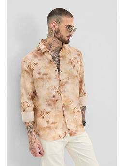 Snitch - Orange Printed Slim Fit Shirt