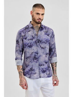 Snitch - Purple Printed Slim Fit Shirt