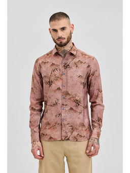 Snitch - Peach Printed Slim Fit Shirt