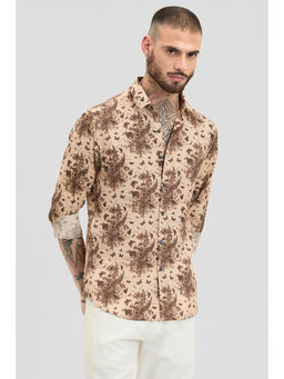 Snitch - Cream Printed Slim Fit Shirt