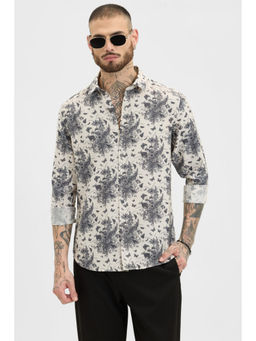 Snitch - Off White Printed Slim Fit Shirt