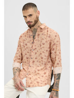 Snitch - Peach Floral Slim Fit Shirt