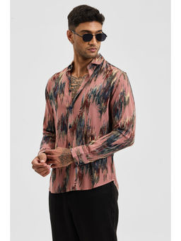 Snitch - Mauve Abstract Slim Fit Shirt
