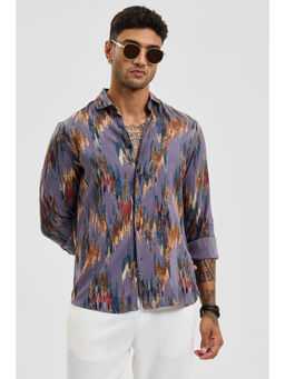Snitch - Purple Abstract Slim Fit Shirt