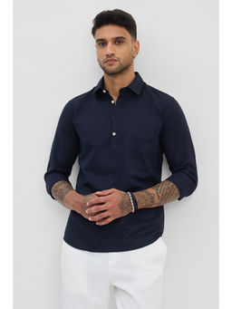 Snitch - Navy Blue Slim Fit Single Pocket Shirt